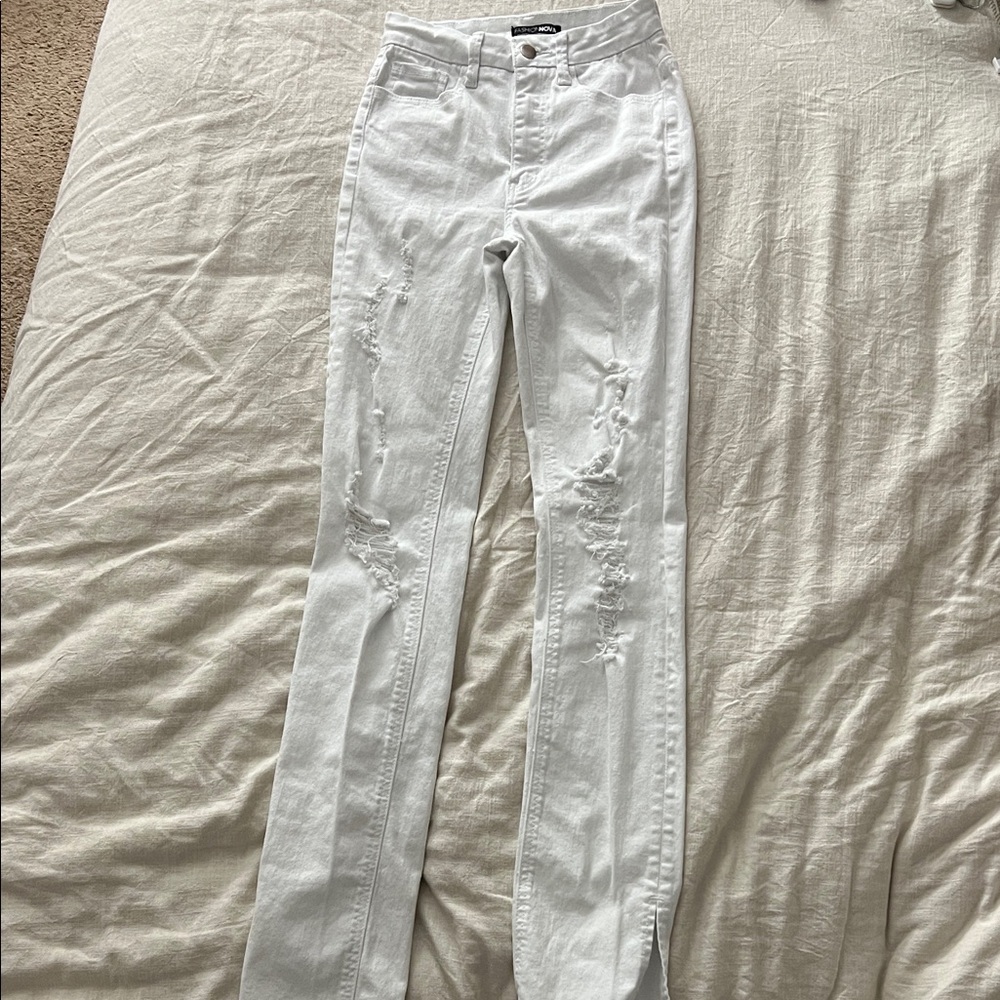 Fashion Nova White Distressed Jeans